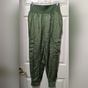 Cinq A Sept Womens Giles Joggers Satin Pants Cargo Pocket Army Green Large L